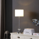 Metal Table Lamp With White Globe Shade - Silver