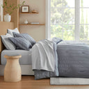 Logan - King Striped Comforter Set - Blue / Gray