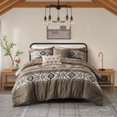 Mariposa - 5 Piece King/California King Stripe Herringbone Comforter Set With Throw Pillows - Brown