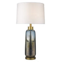Glass Table Lamp With White Empire Shade - Steel Blue