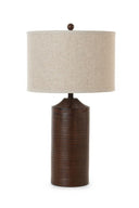 Table Lamp USB With Beige Drum Shade (Set of 2) - Distressed Brown