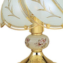 Bedside Table Lamp With Floral Frosted Glass Shade - Gold