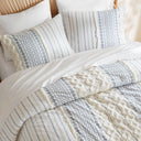 Imani - Cotton Printed Comforter Set With Chenille - White / Navy
