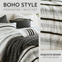 Carolina - 7 Piece King/California King Stripe Comforter And Quilt Set - Black