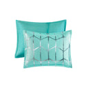 Raina - Twin Metallic Printed Comforter Set - Aqua / Silver