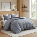 Logan - Queen Striped Duvet Set - Blue/Gray