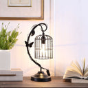 Bedside Table Lamp With Black Cage Shade - Black