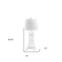 Bamboo Design Table Lamp With Off - White Drum Shade - Silver - HomeRoots - Table Lamps - Elite Enclave Home