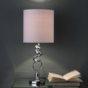 Bedside Table Lamp With Off-White Drum Shade - Nickel
