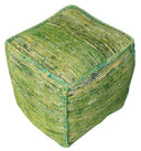 Recycled Silk And Cotton Blend Cube Pouf Ottoman - Green - HomeRoots - Accent Poufs - Elite Enclave Home