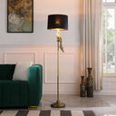 Floor Lamp With Black Drum Shade - Burnished Gold - HomeRoots - Floor Lamps - Elite Enclave Home