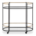 Uttermost Andre Iron Bar Cart – satin black iron frame with antique gold accents and mirrored shelves