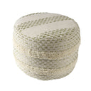 Cotton Blend Round Striped Pouf Ottoman - Ivory And Green