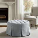 Terri - Skirted Tufted 32" Round Ottoman - Light Blue - Martha Stewart - Upholstered Ottomans - Elite Enclave Home