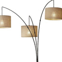 Metal Three Light Tree Floor Lamp With Beige Fabric Drum Shades - Antiqued Black / Bronze - HomeRoots - Floor Lamps - Elite Enclave Home