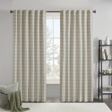 Anaheim - 50x108" Plaid Rod Pocket And Back Tab Curtain Panel With Fleece Lining - Linen Blue