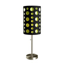 Metal Mod Table Lamp With Black And Green Drum Shade - Silver