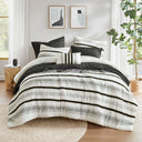 Carolina - 7 Piece Full/Queen Stripe Comforter And Quilt Set - Black
