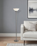 Torchiere Floor Lamp With White Cone Shade - Silver - HomeRoots - Floor Lamps - Elite Enclave Home