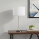 Metal Cylinder USB Table Lamp With White Drum Shade - Nickel - HomeRoots - Table Lamps - Elite Enclave Home