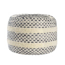 Cotton Blend Round Striped Pouf Ottoman - Ivory And Blue