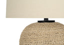 Rattan Round Table Lamp With Beige Drum Shade - Beige - HomeRoots - Table Lamps - Elite Enclave Home
