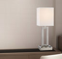 24" Metal Desk USB Table Lamp With White Drum Shade - Nickel - HomeRoots - Table Lamps - Elite Enclave Home