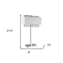 Table Lamp With Faux Crystals And White Rectangle Shade - Silver