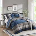 Boulder Stripe - Full/Queen Pieced Comforter Set - Blue