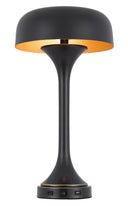 Metal Two Light Novelty USB Table Lamp With Black Dome Shade - Black