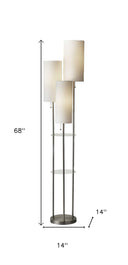 Steel Three Light Floor Lamp With Linen Cylinder Shades - White