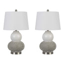 24" Metal Two Light Desk Table Lamps With White Globe Shade (Set of 2) - Silver - HomeRoots - Lamp Sets - Elite Enclave Home