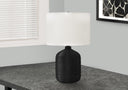 Rattan Round Table Lamp With Ivory Drum Shade - Black - HomeRoots - Table Lamps - Elite Enclave Home