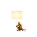 Sitting Monkey Table Lamp With White - Antiqued Gold