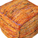 Recycled Silk And Cotton Blend Cube Pouf Ottoman - Orange - HomeRoots - Accent Poufs - Elite Enclave Home