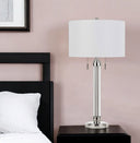 Metal Two Light Cylinder Table Lamp With White Drum Shade - Silver Metallic - HomeRoots - Table Lamps - Elite Enclave Home