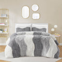 Cassie - Ombre Shaggy Faux Fur Comforter Set - Gray / White
