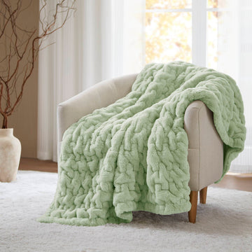 Ruched Fur - Throw - Sage Green