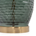 Glass LED Table Lamp With White Drum Shade - Blue Green