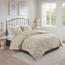 Viola - King 3 Piece Tufted Damask Comforter Set - Taupe