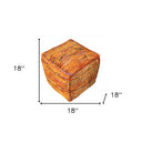 Recycled Silk And Cotton Blend Cube Pouf Ottoman - Orange - HomeRoots - Accent Poufs - Elite Enclave Home