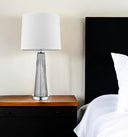 Glass Buffet Lamp With Off-White Empire Shade - Silver