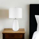 Glass Table Lamp With White Drum Shade - White