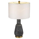 Ceramic Column Lamp With White Drum Shade - Gray And Gold