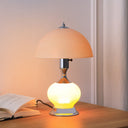 Bedside LED Table Lamp With Pink Bowl Shade - Silver