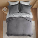 Logan - Full Striped Duvet Set - Charcoal