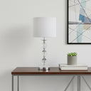 21" Bedside Table Lamp With White Drum Shade - Silver - HomeRoots - Table Lamps - Elite Enclave Home