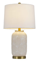 Metal Table Lamp With White Drum Shade - Ivory