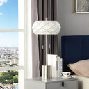 Metal Table Lamp With Geometric Laser Cut Metal Shade - Silver