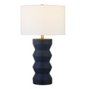 Ceramic Table Lamp With White Drum Shade - Navy Blue - HomeRoots - Table Lamps - Elite Enclave Home